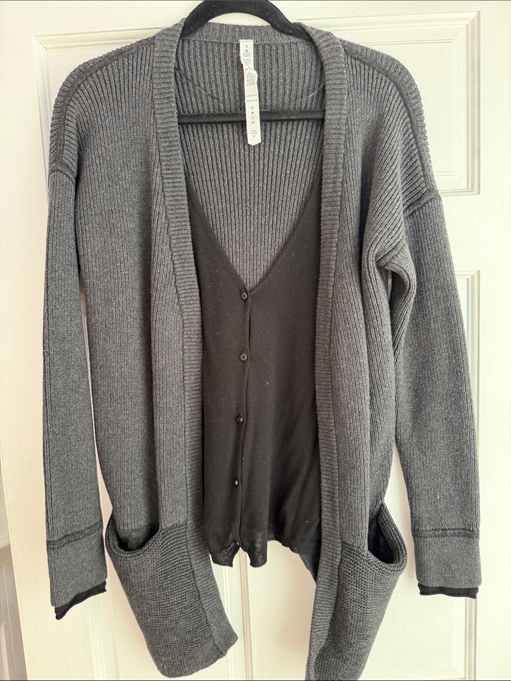 lululemon Charcoal Gray Open-Front Ribbed Cardigan with built in cami/tank